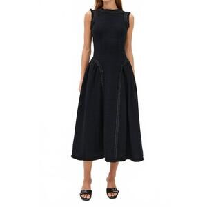 NEW SELF-PORTRAIT women's boucle sleeveless midi dress in black